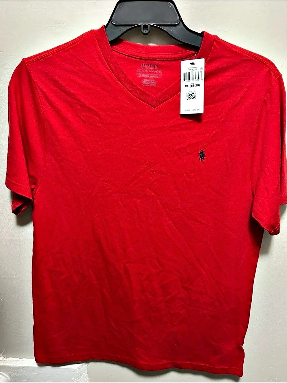 Polo Ralph Lauren Boys Cotton Jersey V-Neck Tee Red XL